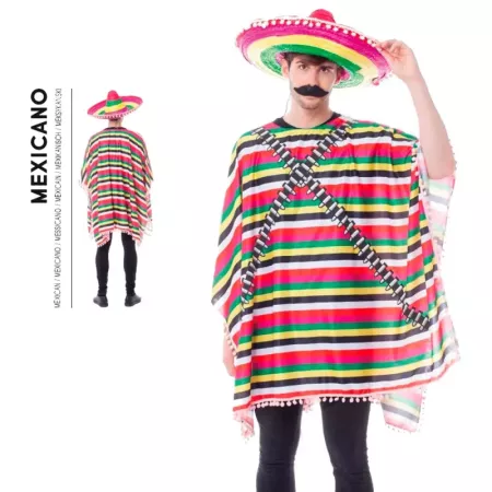 Disfraz Mexicano Adulto con Poncho | Carnaval y Halloween M