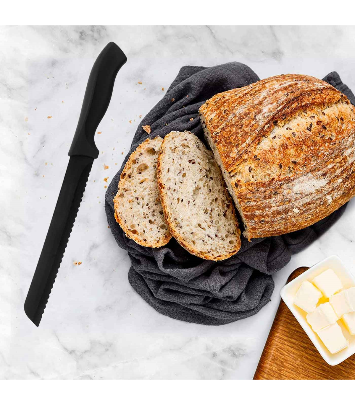 Tradineur - Cuchillo pan, cuchillo panero profesional con hoja serrada de  20 cm y mango ergonómico de plástico, corte preciso, c