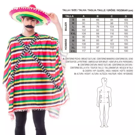 Disfraz Mexicano Adulto con Poncho Sintético Talla S