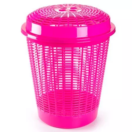 Tradineur - Cesto redondo para ropa sucia, 57,5 x 45,7 cm, pongotodo con tapa, cubo para almacenar la colada, diseño a rayas, fa