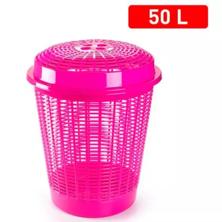 Tradineur - Cesto redondo para ropa sucia, 57,5 x 45,7 cm, pongotodo con tapa, cubo para almacenar la colada, diseño a rayas, fa