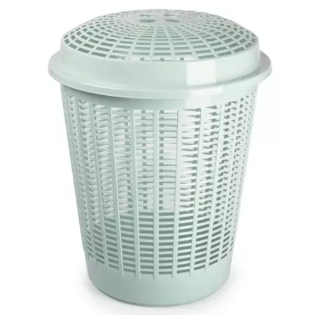 Cesto Ropa Sucia 50L Verde Pastel con Tapa y Diseño Rayas