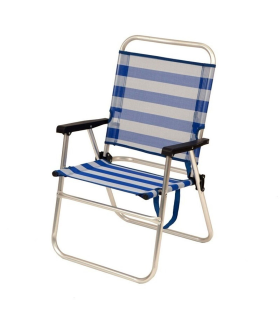 Tradineur - Tumbona plegable playa piscina posiciones regulables -  Fabricado en aluminio y poliéster - Color azul y blanco - 80