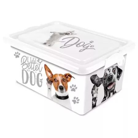 Tradineur ? Caja de almacenamiento ? Diseño Perro blanco ? Capacidad de 13 Litros ? Fabricado en España - Contenedor para almace