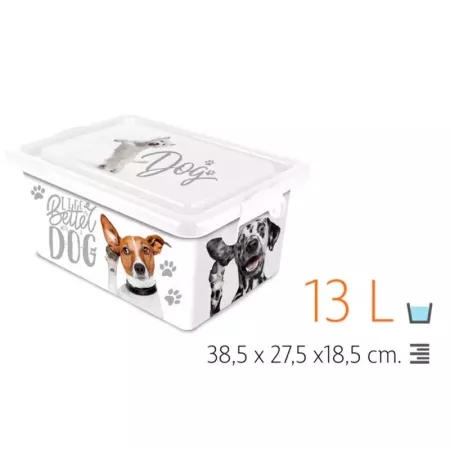 Tradineur ? Caja de almacenamiento ? Diseño Perro blanco ? Capacidad de 13 Litros ? Fabricado en España - Contenedor para almace