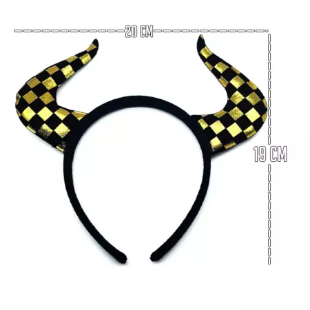 Tradineur - Diadema con cuernos y antifaz - Fabricado en poliéster - Accesorio para disfraces - Diseño a cuadros en color negro