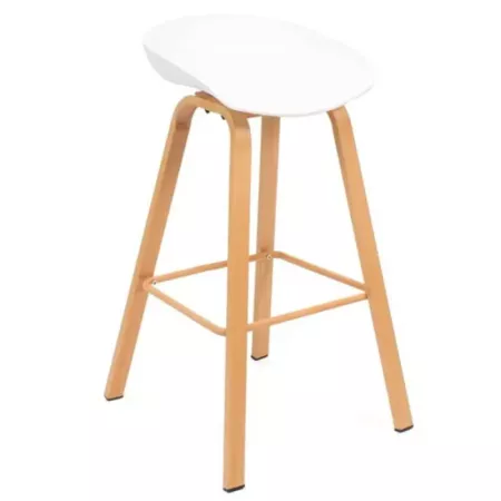 Tradineur - Taburete de madera, asiento de plástico, incluye reposapiés y conteras antideslizantes, banqueta para interior, coci