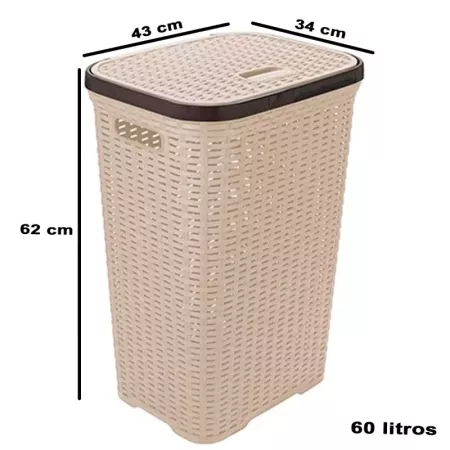 Tradineur - Cesto para la ropa sucia con tapa y asas, pongotodo rattan de plástico, cubo para colada, imitación de mimbre, fabri
