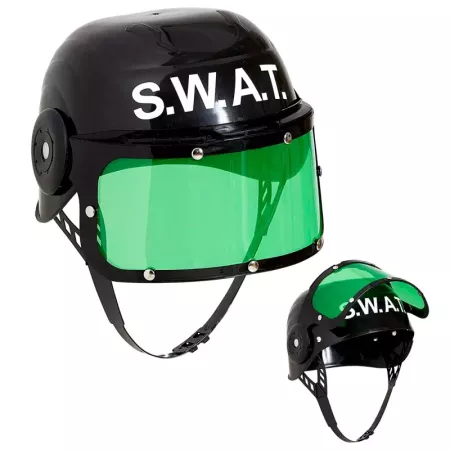 Tradineur - Casco infantil de swat con visor, plástico, gorro de policía, antidisturbios, niños, accesorio para disfraces, carna
