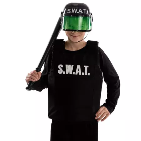 Tradineur - Casco infantil de swat con visor, plástico, gorro de policía, antidisturbios, niños, accesorio para disfraces, carna