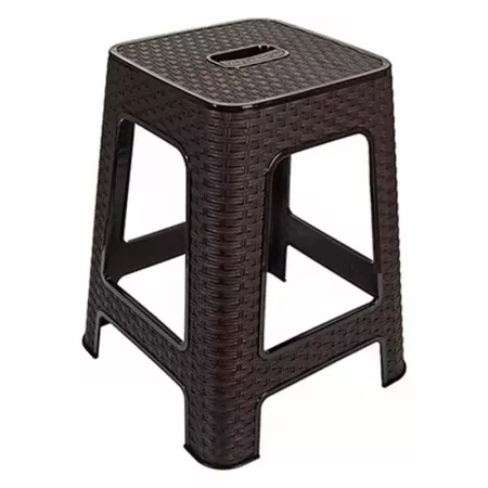 Tradineur - Taburete de plástico con asa Rattan, asiento de 28 x 28 cm, imitación de mimbre, banqueta multiusos, cocina, salón (