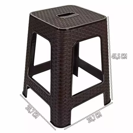 Tradineur - Taburete de plástico con asa Rattan, asiento de 28 x 28 cm, imitación de mimbre, banqueta multiusos, cocina, salón (