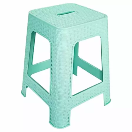 Tradineur - Taburete de plástico con asa Rattan, asiento de 28 x 28 cm, imitación de mimbre, banqueta multiusos, cocina, salón (