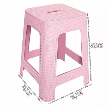 Taburete rosa plástico 28x28 cm con asa y efecto mimbre Taburete rosa plástico 28x28 cm con asa y efecto mimbre