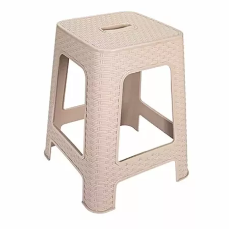 Tradineur - Taburete de plástico con asa Rattan, asiento de 28 x 28 cm, imitación de mimbre, banqueta multiusos, cocina, salón (