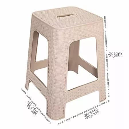 Tradineur - Taburete de plástico con asa Rattan, asiento de 28 x 28 cm, imitación de mimbre, banqueta multiusos, cocina, salón (