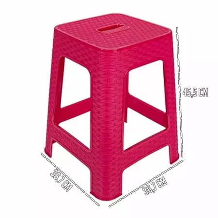 Tradineur - Taburete de plástico con asa Rattan, asiento de 28 x 28 cm, imitación de mimbre, banqueta multiusos, cocina, salón (