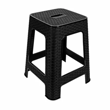 Taburete plástico negro efecto rattan, multiusos 28x28 cm Taburete plástico negro efecto rattan, multiusos 28x28 cm