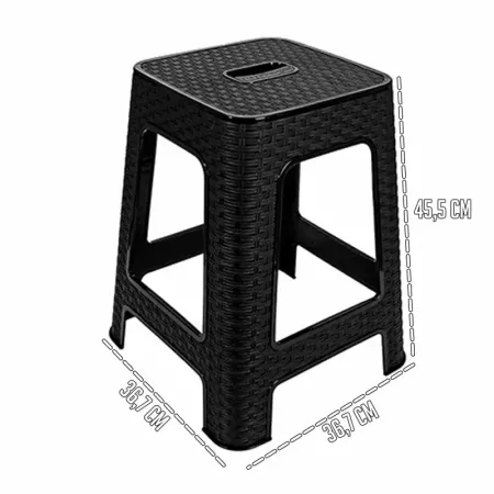 Taburete plástico negro efecto rattan, multiusos 28x28 cm Taburete plástico negro efecto rattan, multiusos 28x28 cm