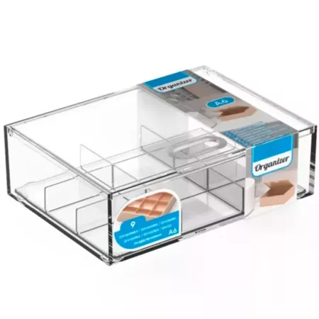 Tradineur - Caja organizadora plástico A6 con bandeja extraíble de 9 compartimentos, almacenaje, cosmética, accesorios costura,