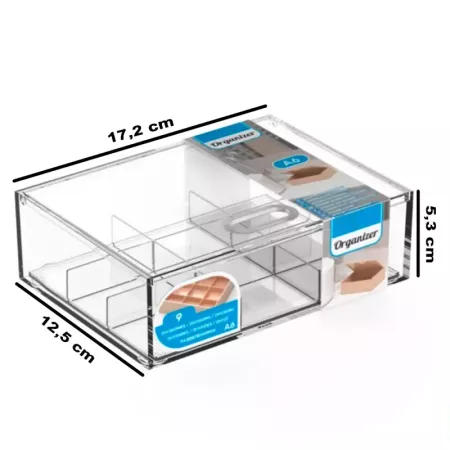 Tradineur - Caja organizadora plástico A6 con bandeja extraíble de 9 compartimentos, almacenaje, cosmética, accesorios costura,