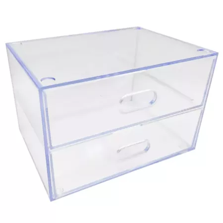 Tradineur - Mini cajonera transparente A6 con 2 cajones, plástico, organizador de cosméticos, maquillaje, accesorios de costura, Tradineur - Mini cajonera transparente A6 con 2 cajones, plástico, organizador de cosméticos, maquillaje, accesorios de costura,