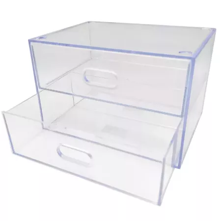 Tradineur - Mini cajonera transparente A6 con 2 cajones, plástico, organizador de cosméticos, maquillaje, accesorios de costura, Tradineur - Mini cajonera transparente A6 con 2 cajones, plástico, organizador de cosméticos, maquillaje, accesorios de costura,