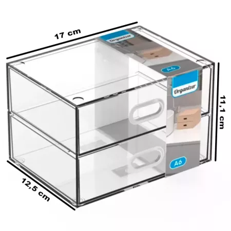 Tradineur - Mini cajonera transparente A6 con 2 cajones, plástico, organizador de cosméticos, maquillaje, accesorios de costura, Tradineur - Mini cajonera transparente A6 con 2 cajones, plástico, organizador de cosméticos, maquillaje, accesorios de costura,