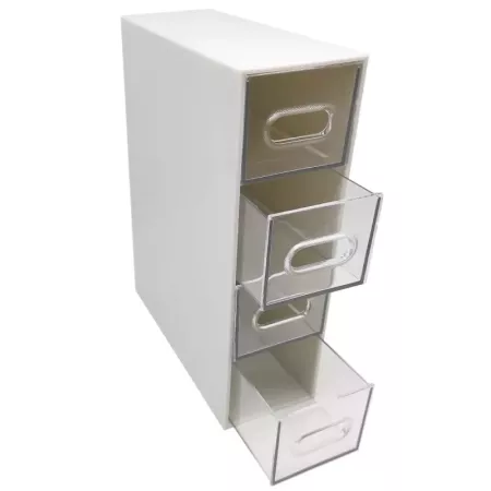 Tradineur - Mini cajonera de plástico con 4 cajones transparentes, organizador de cosméticos, maquillaje, accesorios de costura,