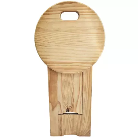 Tradineur - Taburete redondo plegable de madera con asa y reposapiés, estable y robusto, banqueta para jardín, balcón, terraza, Tradineur - Taburete redondo plegable de madera con asa y reposapiés, estable y robusto, banqueta para jardín, balcón, terraza,